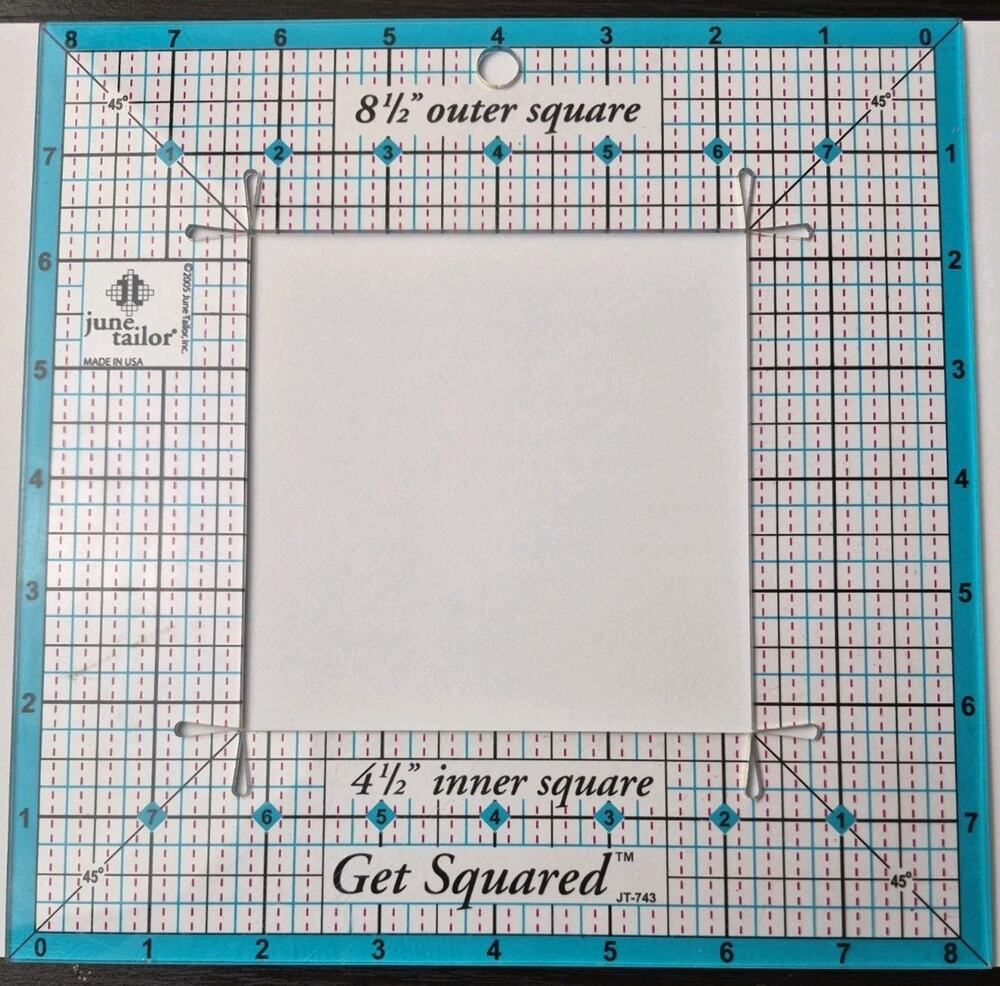 JUNE TAILOR Get Squared Quilt Ruler 8.5" OUTER & 4.5" INNER, 2 Sizes, JT-743